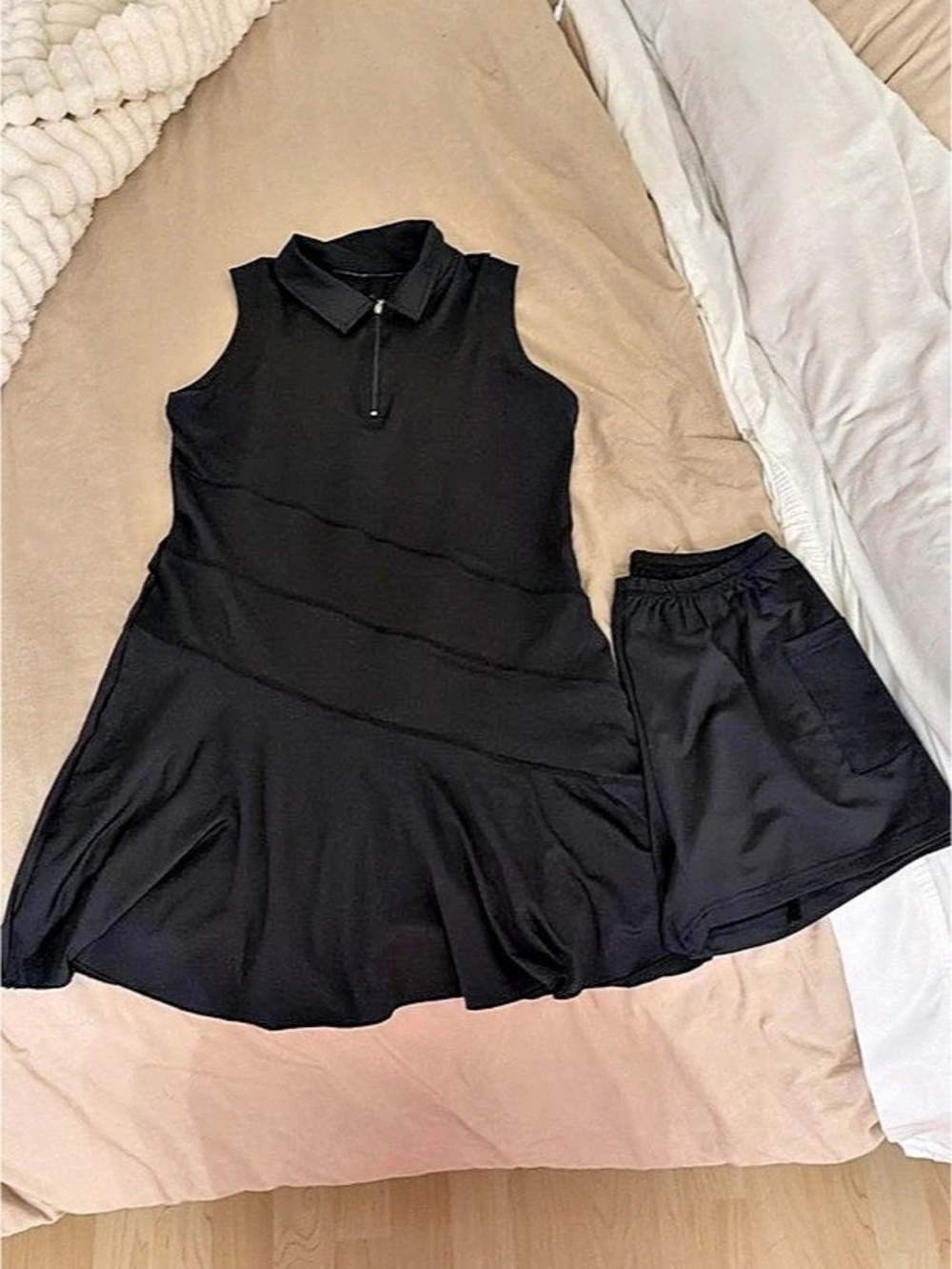 Black Tennis Zip-Up Polo Dress